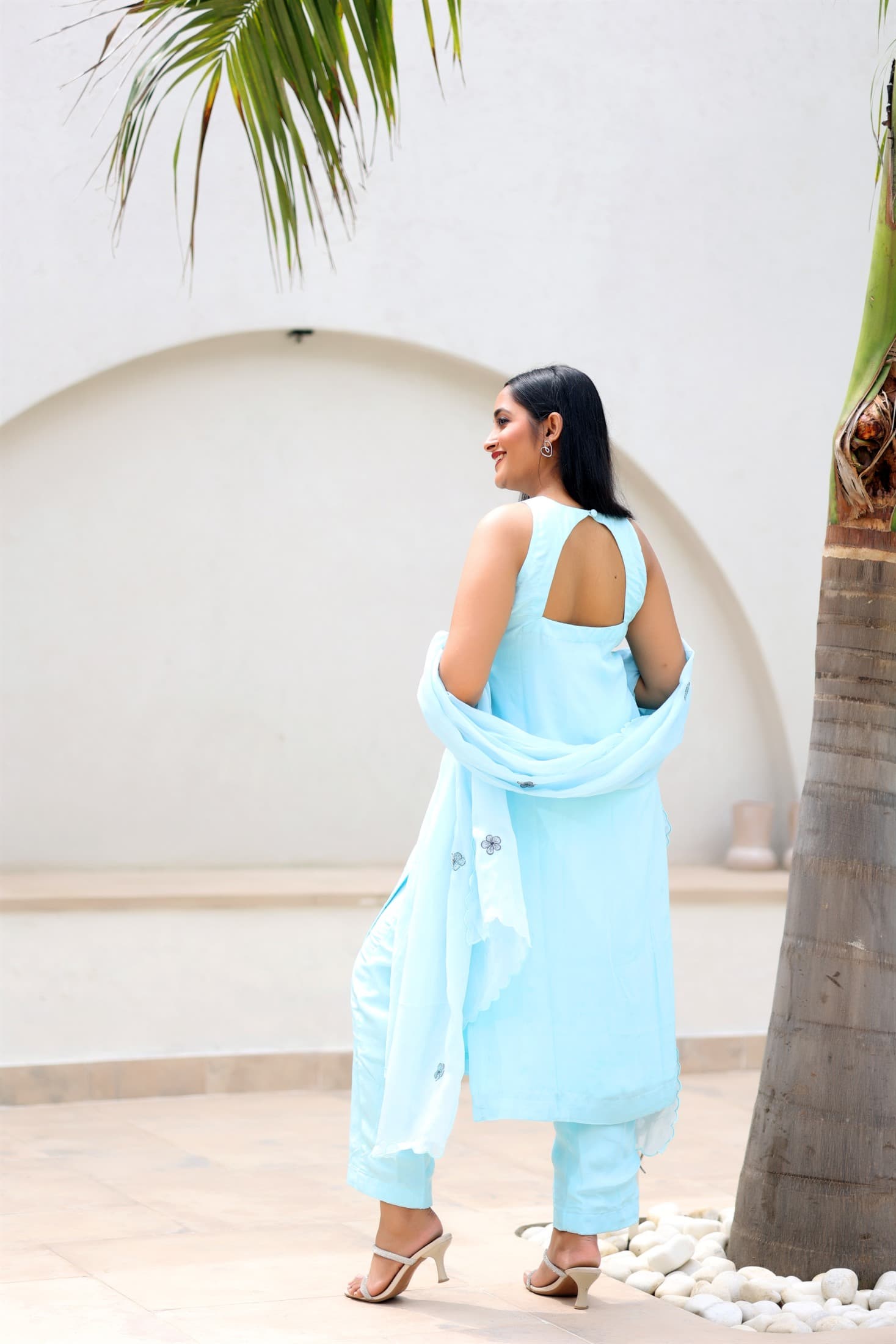 Sky Blue Silk Suit Set detail view